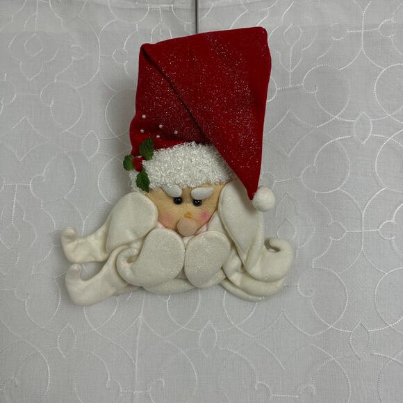 Gerson Int Hanging Christmas Santa Head 16" Red Yule Tidings Fabric Glittered - Picture 3 of 11